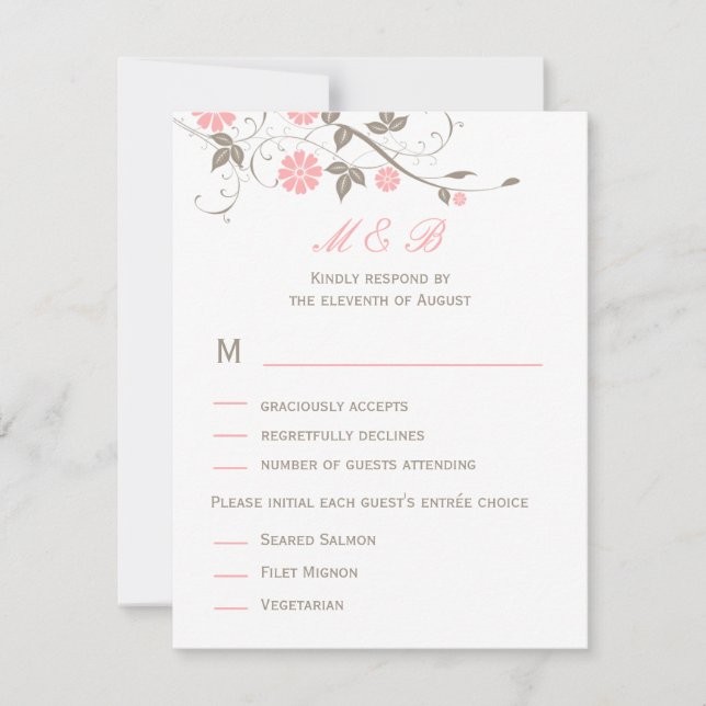 Modern Floral Wedding RSVP Card - Soft Pink (Front)