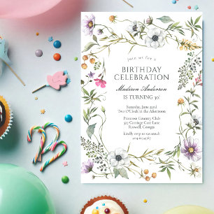 Modern Floral Wildflower Birthday Invitation