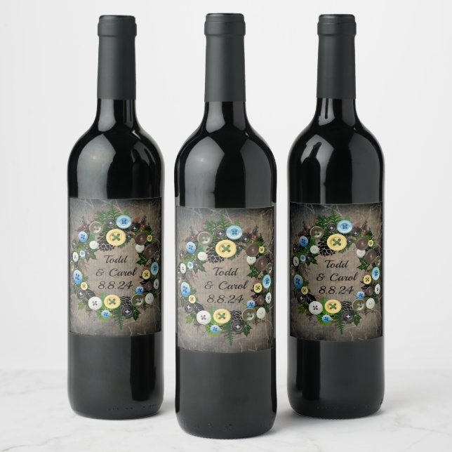 Modern Floral Wreath Flowers Gift Present Wine Label (Bottles)