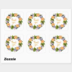 Modern Floral Wreath Greetings Postage Square Sticker