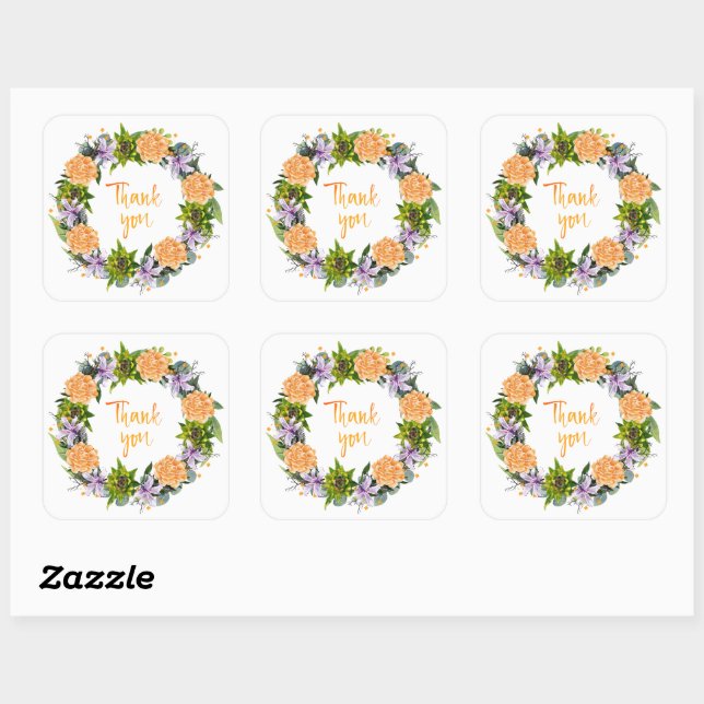 Modern Floral Wreath Greetings Postage Square Sticker (Sheet)