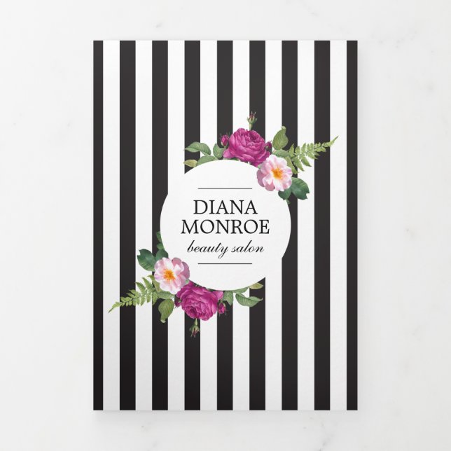 Modern Floral Wreath Striped Salon Brochure (Cover)