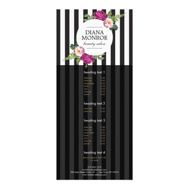 Modern Floral Wreath Striped Salon Rack Card (Front)