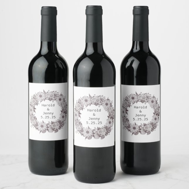 Modern Floral Wreath Wine Sticker Set (Bottles)