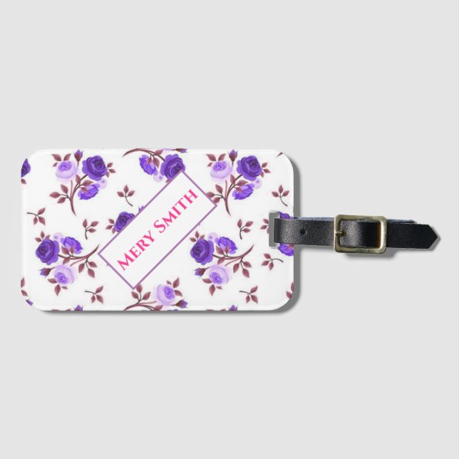 Modern Floral Your Name Luggage Tag (Front Horizontal)