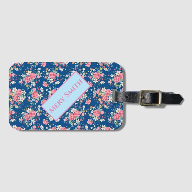 Modern Floral Your Name Luggage Tag (Front Horizontal)