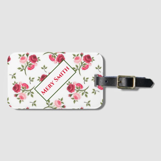 Modern Floral Your Name Luggage Tag (Front Horizontal)