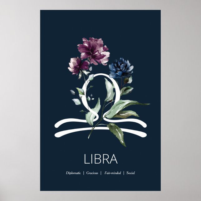Modern Floral Zodiac Star Sign Libra Poster (Front)