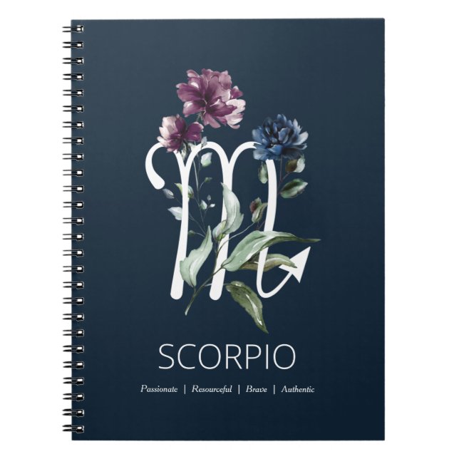 Modern Floral Zodiac Star Sign Scorpio Notebook (Front)