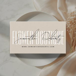 Modern florist flower boutique beige business card