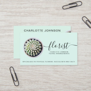 modern florist script tropical cactus photo teal business card