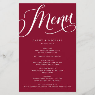 Modern Flourish Script, Burgundy Paper Menu