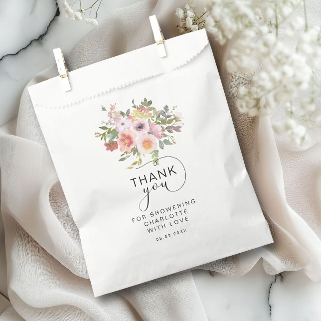 Modern Flower Bridal Shower  Favour Bags (Modern Flower "Thank You!" Bridal Shower Favor Bag with your name and date.)