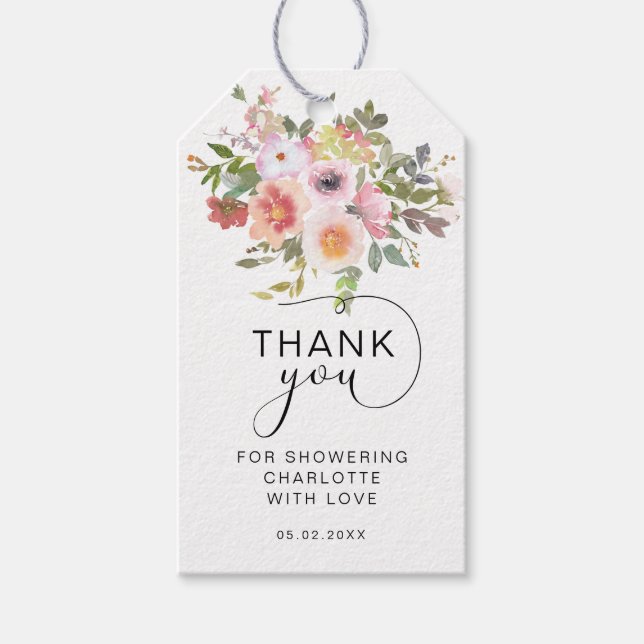 Modern Flower Bridal Shower  Gift Tags (Front)