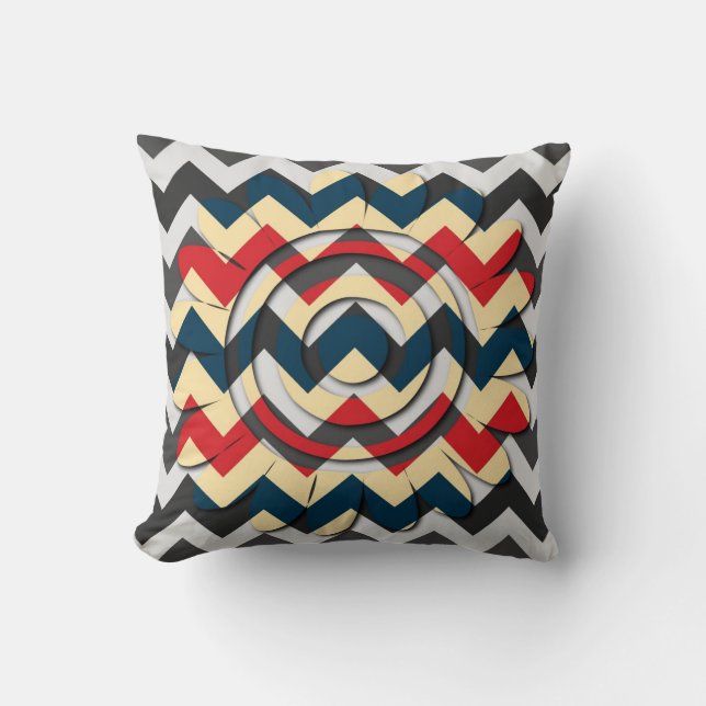 Modern Flower Chevron Zigzag Pattern 2 Cushion (Front)