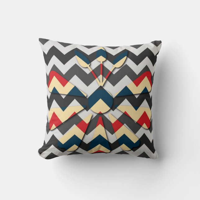 Modern Flower Chevron Zigzag Pattern Cushion (Front)