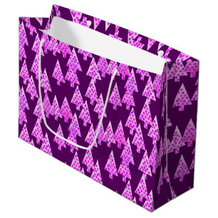 Modern Flower Christmas Trees, Amethyst Purple Large Gift Bag