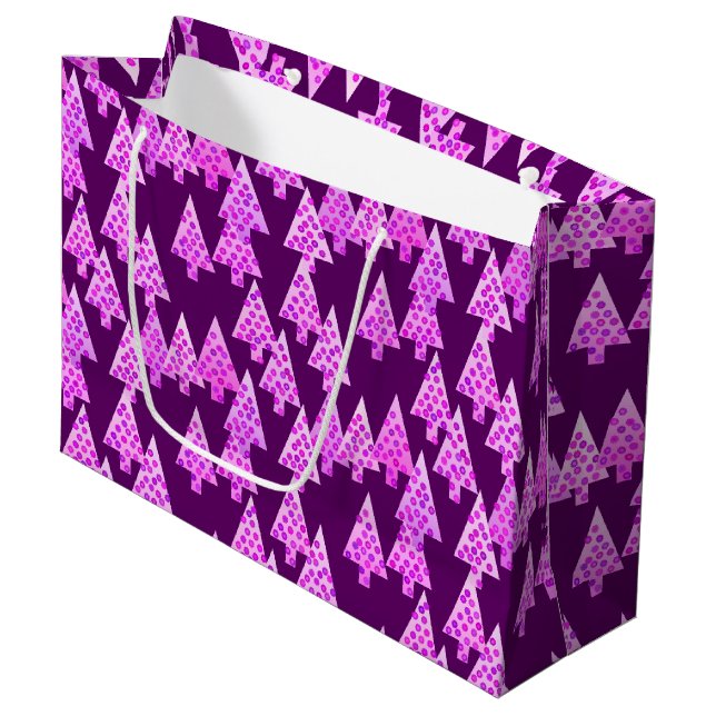 Modern Flower Christmas Trees, Amethyst Purple Large Gift Bag (Front Angled)