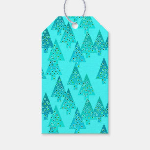 Modern flower Christmas trees - aqua & peacock Gift Tags