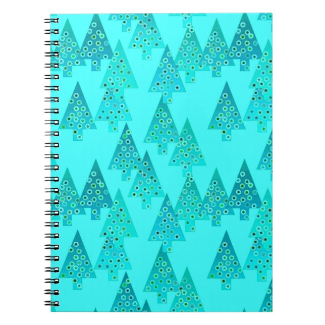 Modern flower Christmas trees - aqua & peacock Notebook (Front)