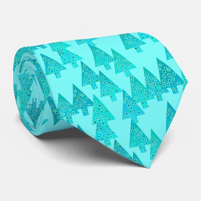 Modern flower Christmas trees - aqua & peacock Tie (Rolled)