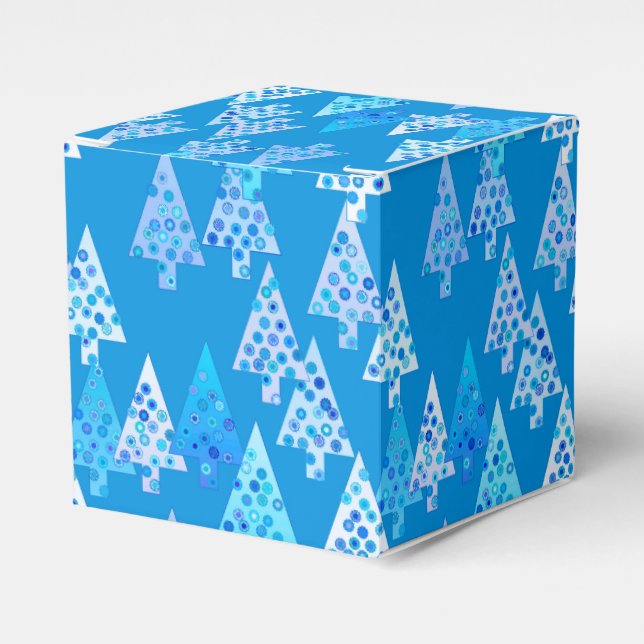 Modern flower Christmas trees - cerulean blue Favour Box (Front Side)