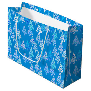 Modern Flower Christmas Trees, Cerulean Blue Large Gift Bag
