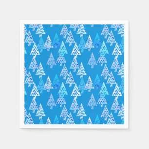 Modern flower Christmas trees - cerulean blue Napkin