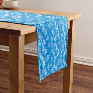 Modern Flower Christmas Trees, Cerulean Blue Short Table Runner