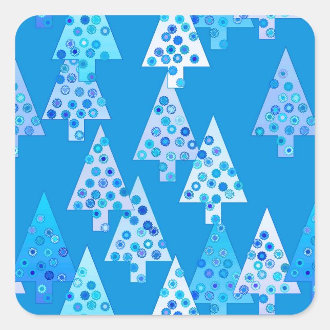 Modern flower Christmas trees - cerulean blue Square Sticker (Front)