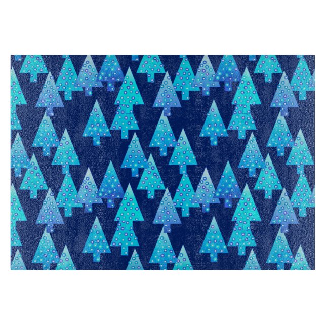Modern flower Christmas trees - cobalt blue Cutting Board (Front)