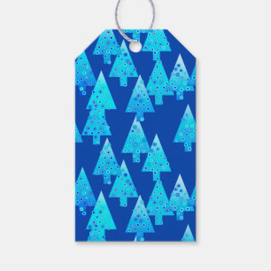 Modern flower Christmas trees - cobalt blue Gift Tags