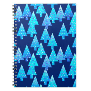 Modern flower Christmas trees - cobalt blue Spiral Notebook