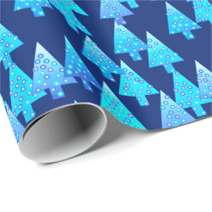 Modern flower Christmas trees - cobalt blue Wrapping Paper