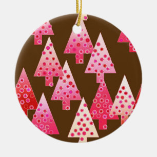 Modern flower Christmas trees - coral & brown Ceramic Tree Decoration