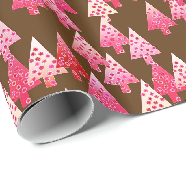 Modern flower Christmas trees - coral & brown Wrapping Paper (Roll Corner)