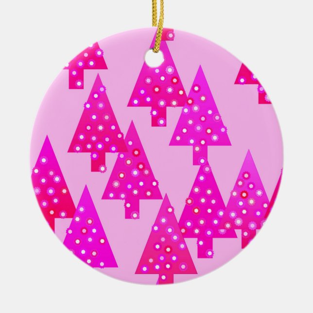 Modern flower Christmas trees - fuchsia pink Ceramic Tree Decoration (Front)