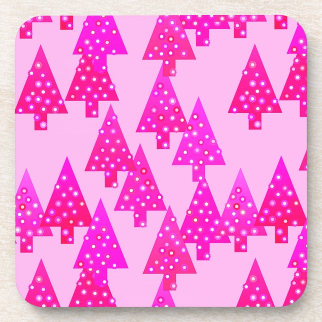 Modern flower Christmas trees - fuchsia pink Coaster (Front)