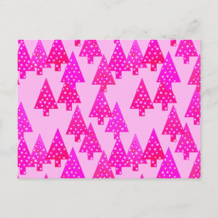 Modern flower Christmas trees - fuchsia pink Holiday Postcard