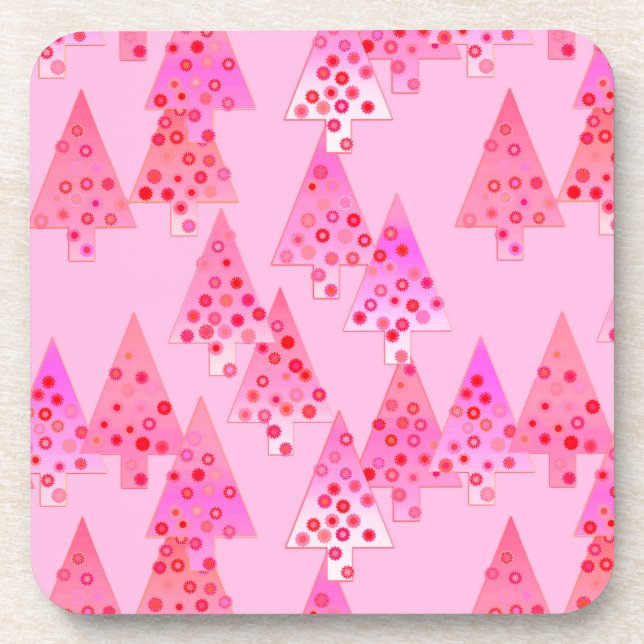 Modern flower Christmas trees - pastel pink Coaster (Front)