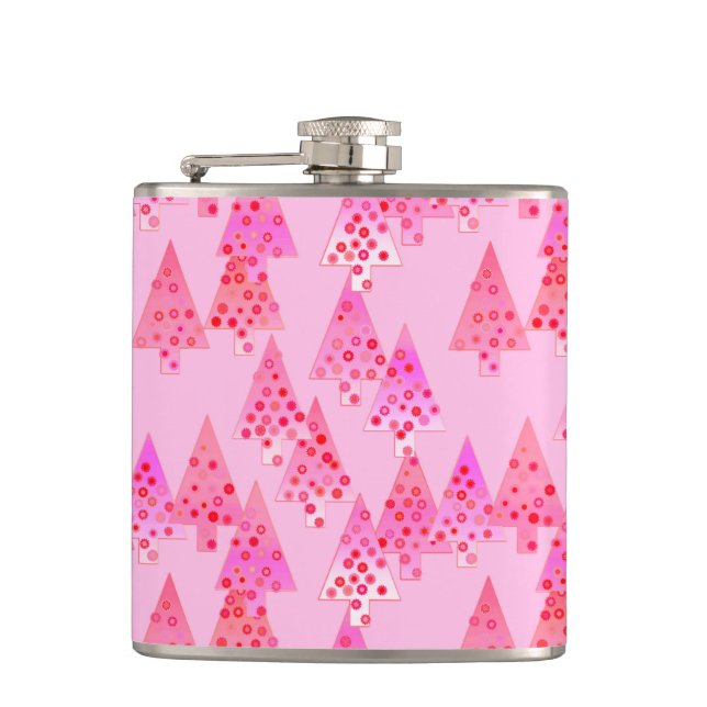 Modern flower Christmas trees - pastel pink Hip Flask (Front)