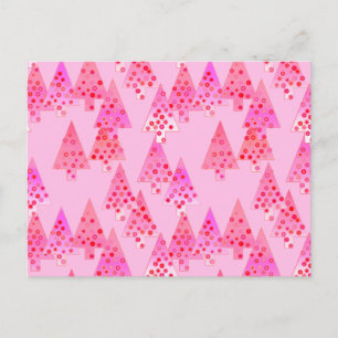 Modern flower Christmas trees - pastel pink Holiday Postcard