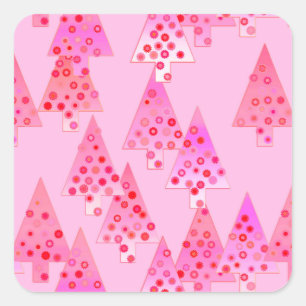 Modern flower Christmas trees - pastel pink Square Sticker