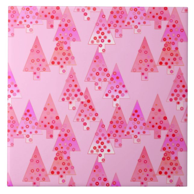 Modern flower Christmas trees - pastel pink Tile (Front)