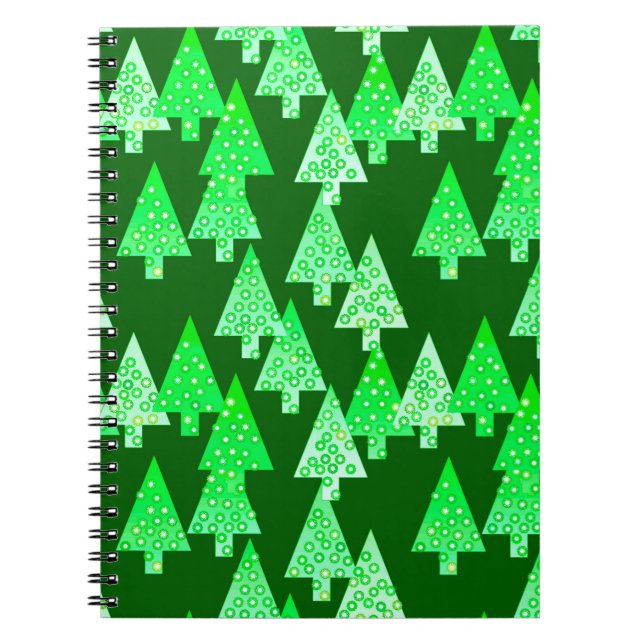 Modern flower Christmas trees - pine green Spiral Notebook (Front)