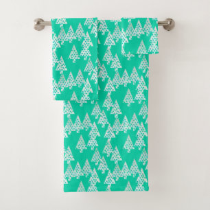 Modern Flower Christmas Trees, seafoam green Bath Towel Set