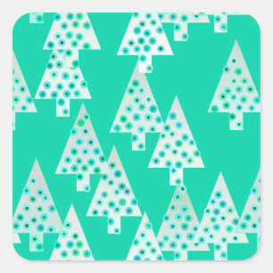 Modern flower Christmas trees - seafoam green Square Sticker