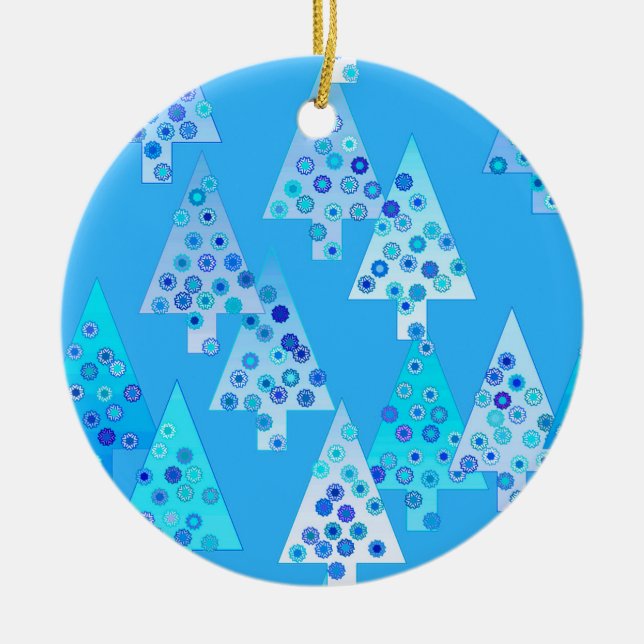 Modern flower Christmas trees - sky blue Ceramic Tree Decoration (Front)