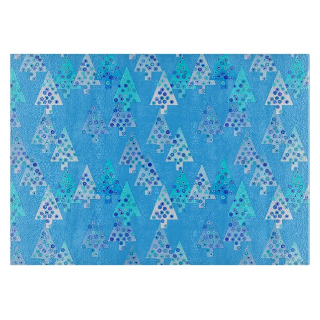 Modern flower Christmas trees - sky blue Cutting Board (Front)