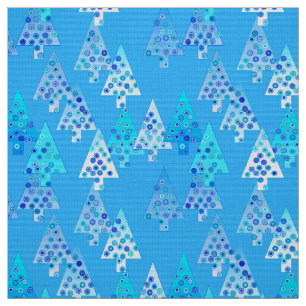 Modern flower Christmas trees - sky blue Fabric